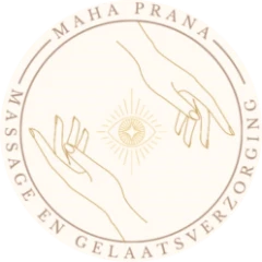 Logo van Maha Prana: twee handen rond een stralend oog
